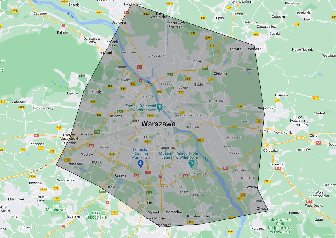 Mapa obszaru dowozu